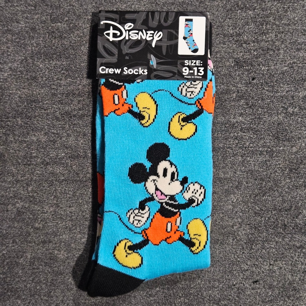 Disney Mickey Mouse Blue Crew Socks Mens Size 9-13 New All Over Print